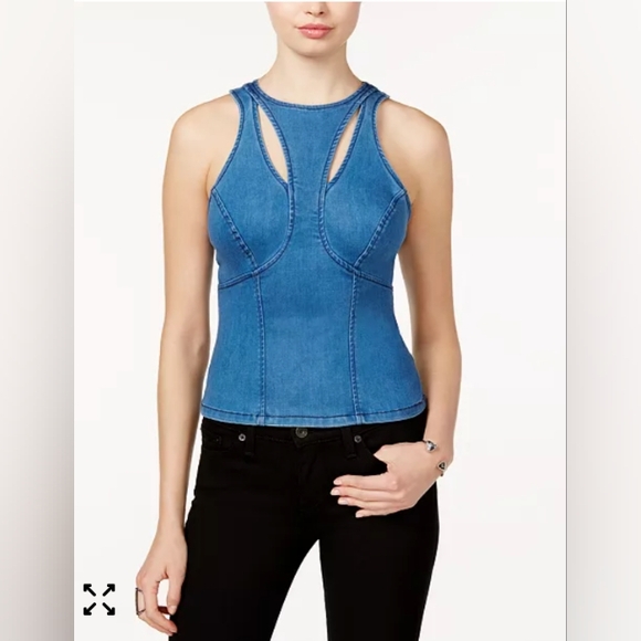 GUESS Windsurf Cutout Denim Top Women's Size Large - Picture 1 of 6